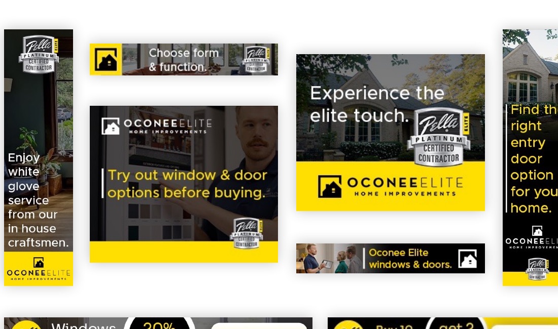 A selection of Oconee Elite and Pella display advertising formats